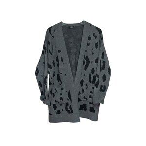 ZESICA Leopard Print Open Front Cardigan Gray Black Size L